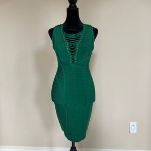 Herve Leger emerald Green Dress corset bandage mini dress sz s